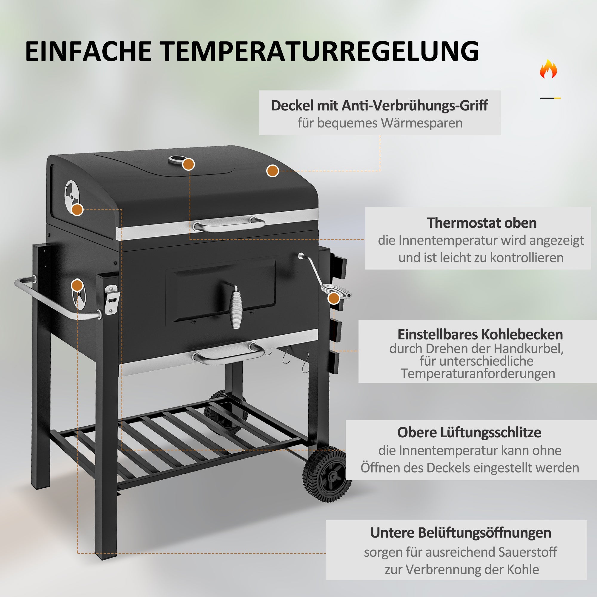 Grill Cart Charcoal BBQ Stand Stainless Steel Black