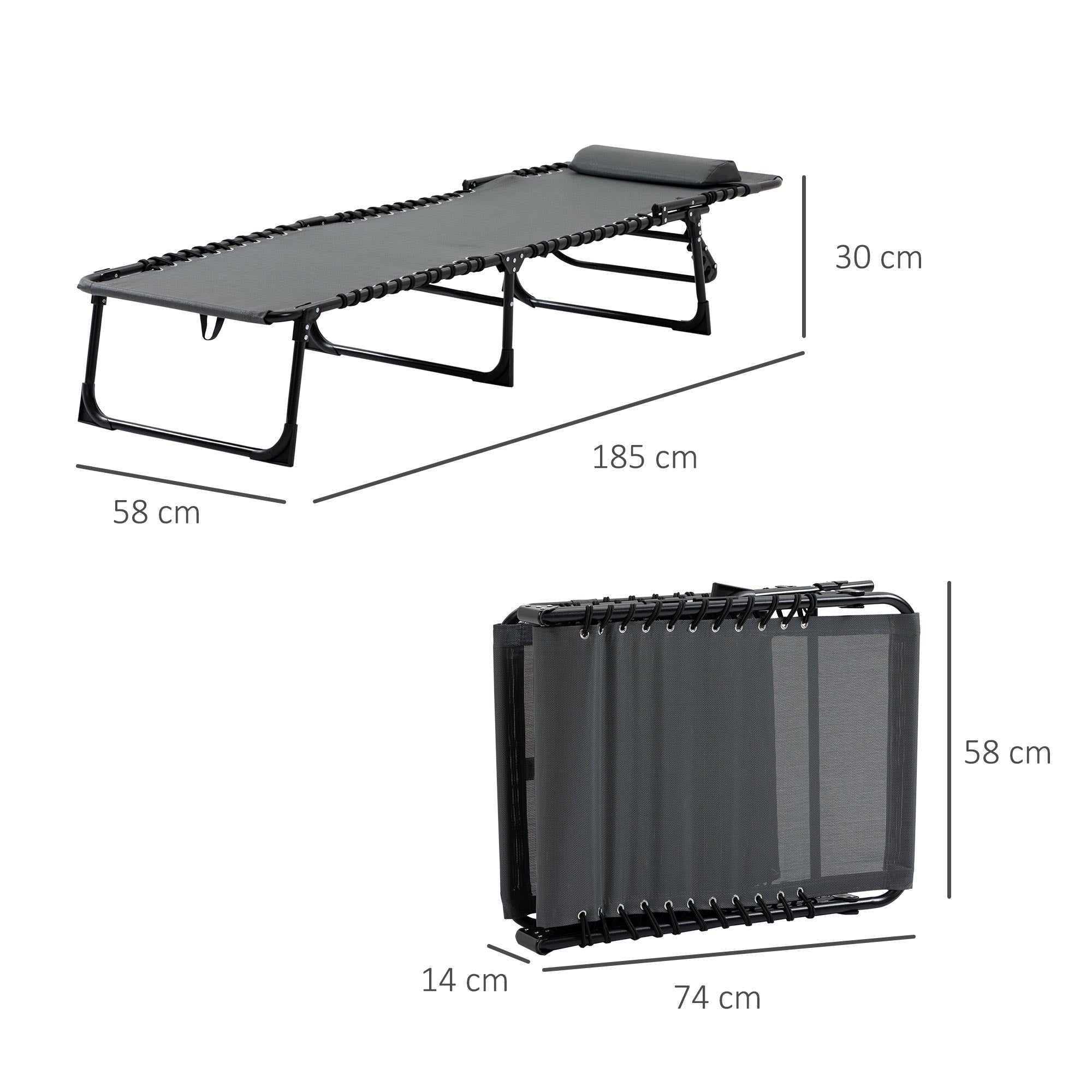 Outsuuny Folding Sun Lounger, 5-Position Adjustable Backrest, Weatherproof, Grey