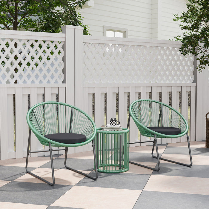 Polyrattan Garden Furniture Set Outdoor Lounge for 2 People 3-Piece Seating with 2 Chairs Side Table Cushions Weatherproof Green