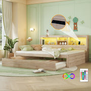 Daybed Sofa Bed 140x200cm Pull-out Bed LED Storage USB/Outlet - Natural