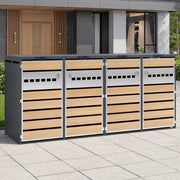 Bin Storage Box with Hinged Lid, Lockable and Four Doors, Horizontal Wood Grain Blocks