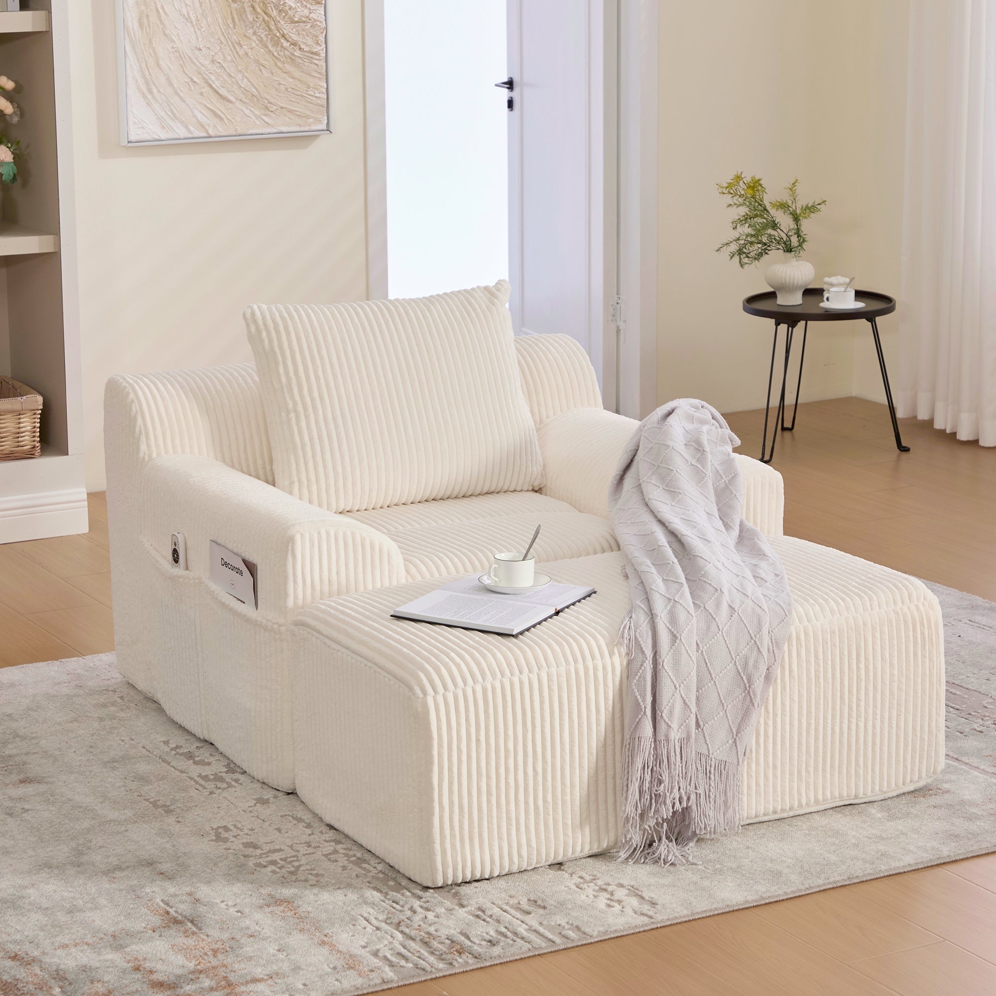 Oversized Sofa Chair, Deep Seat Upholstered Armchair with Side Pockets, Corduroy
