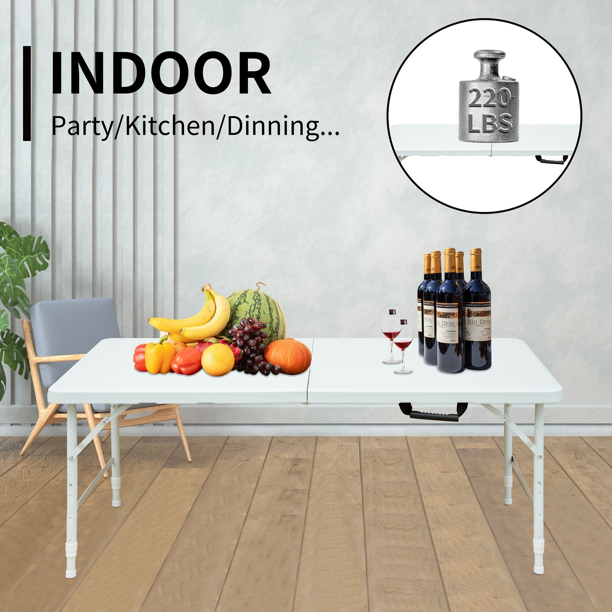 Klapptisch 125cm – Höhenverstellbar, Kompakt, Weiß