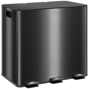 3 x 15L Pedal Bin Triple Kitchen Bin Soft Close Fingerprint-Proof Black
