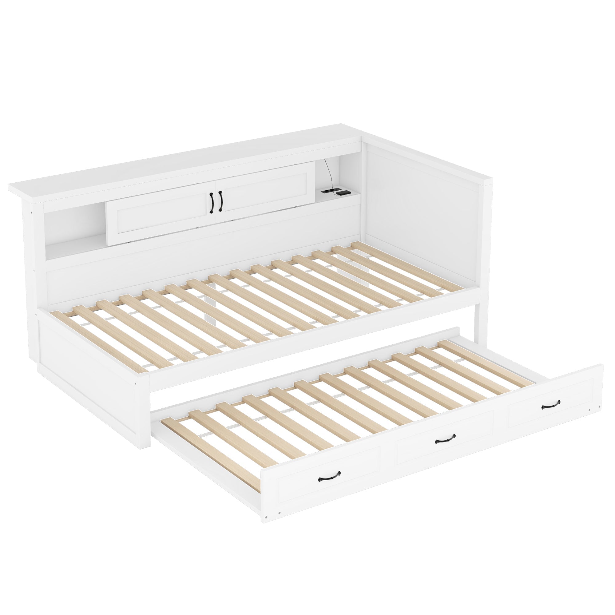 Sofa Bed Daybed with LED Lights, Pull-Out Bed and USB Charging, White