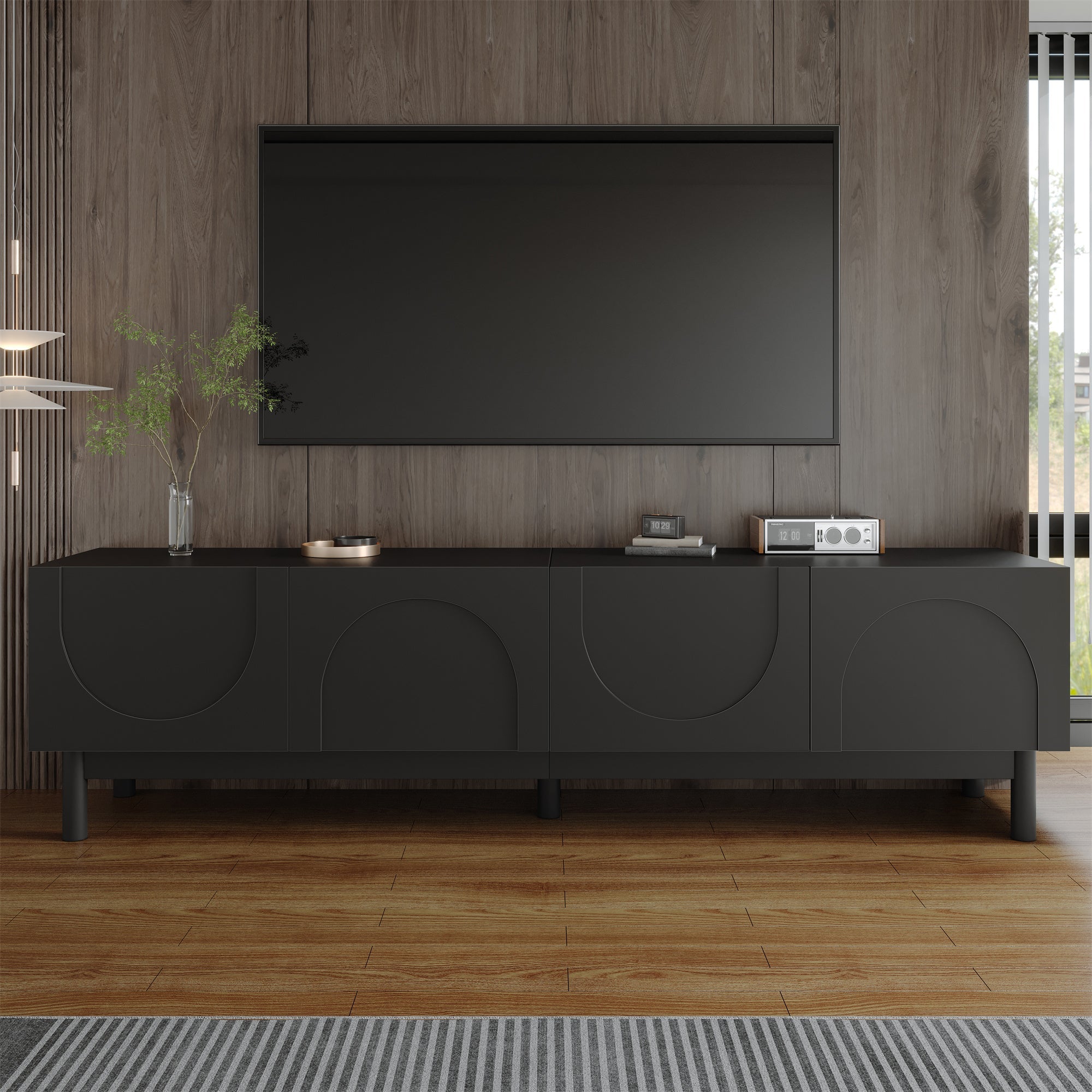 Lowboard TV Cabinet Curved Wave Doors Shelves Stand Legs