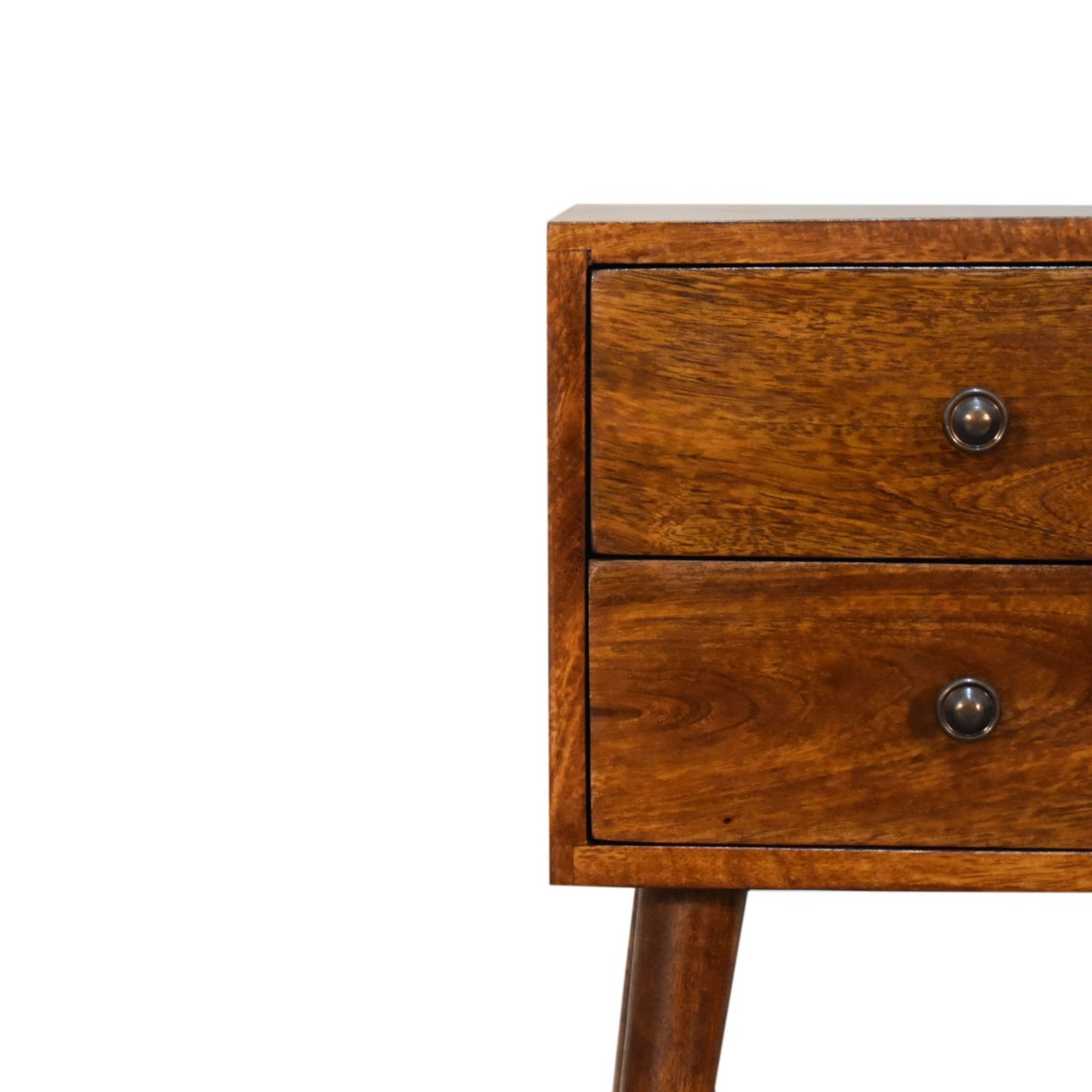 Solid Wood Mini Bedside with 2 Drawers, Dark Brown
