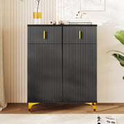 Sideboard/Shoe Cabinet with Adjustable Shelves, Drawers, Gilded Decorations, Black
