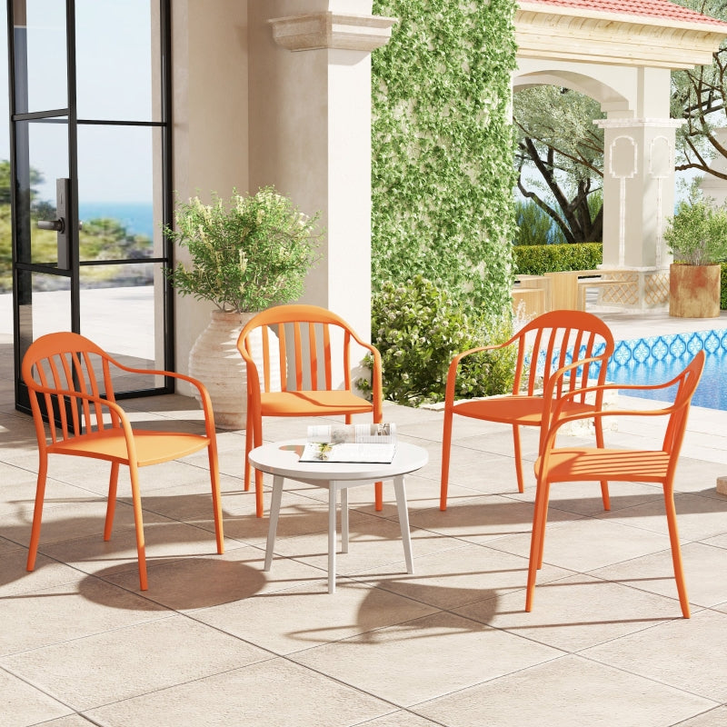 Garden Chairs Set of 4, Stackable Armchair 120 kg Support, Plastic Red