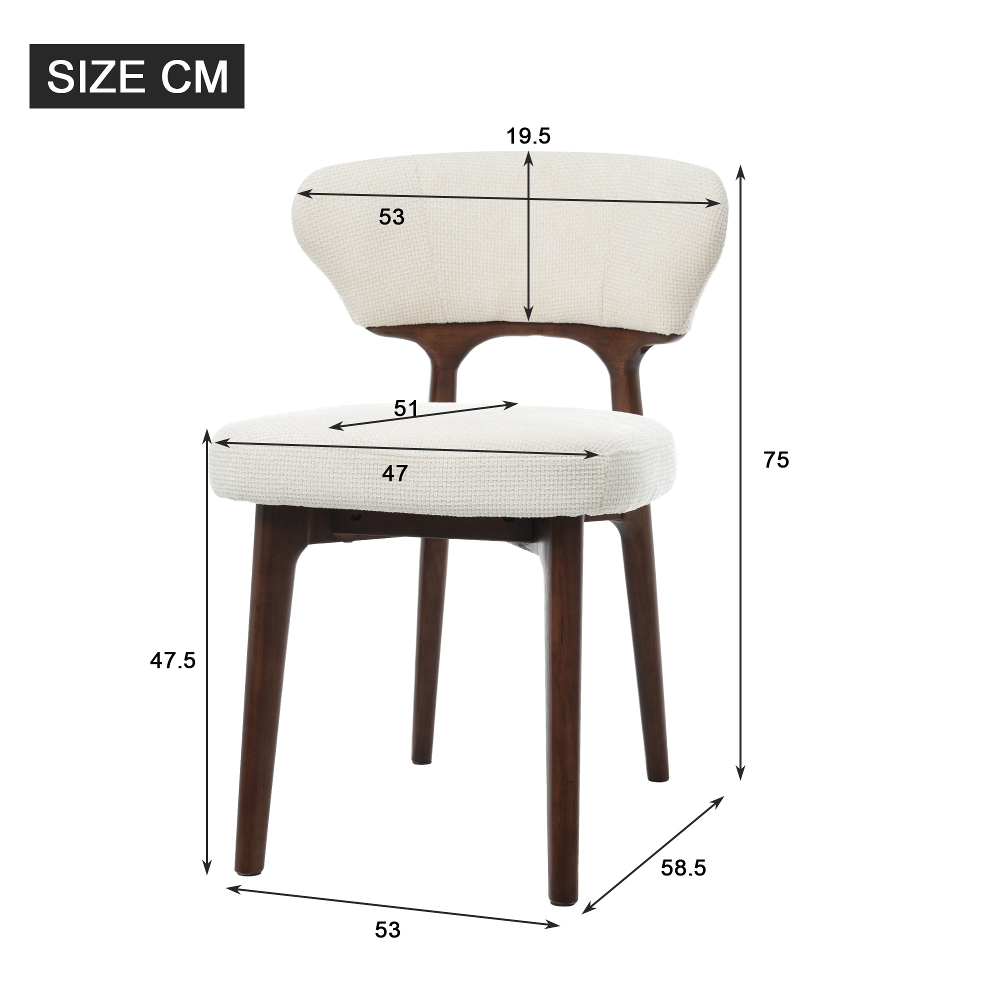 Set of 4 Dining Chairs, Solid Wood and Breathable Design, Light Beige Chenille