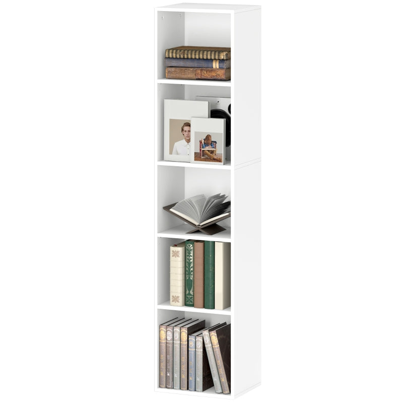 Bücherregal, verstellbares 5-stöckiges Aufbewahrungsregal, Weiß