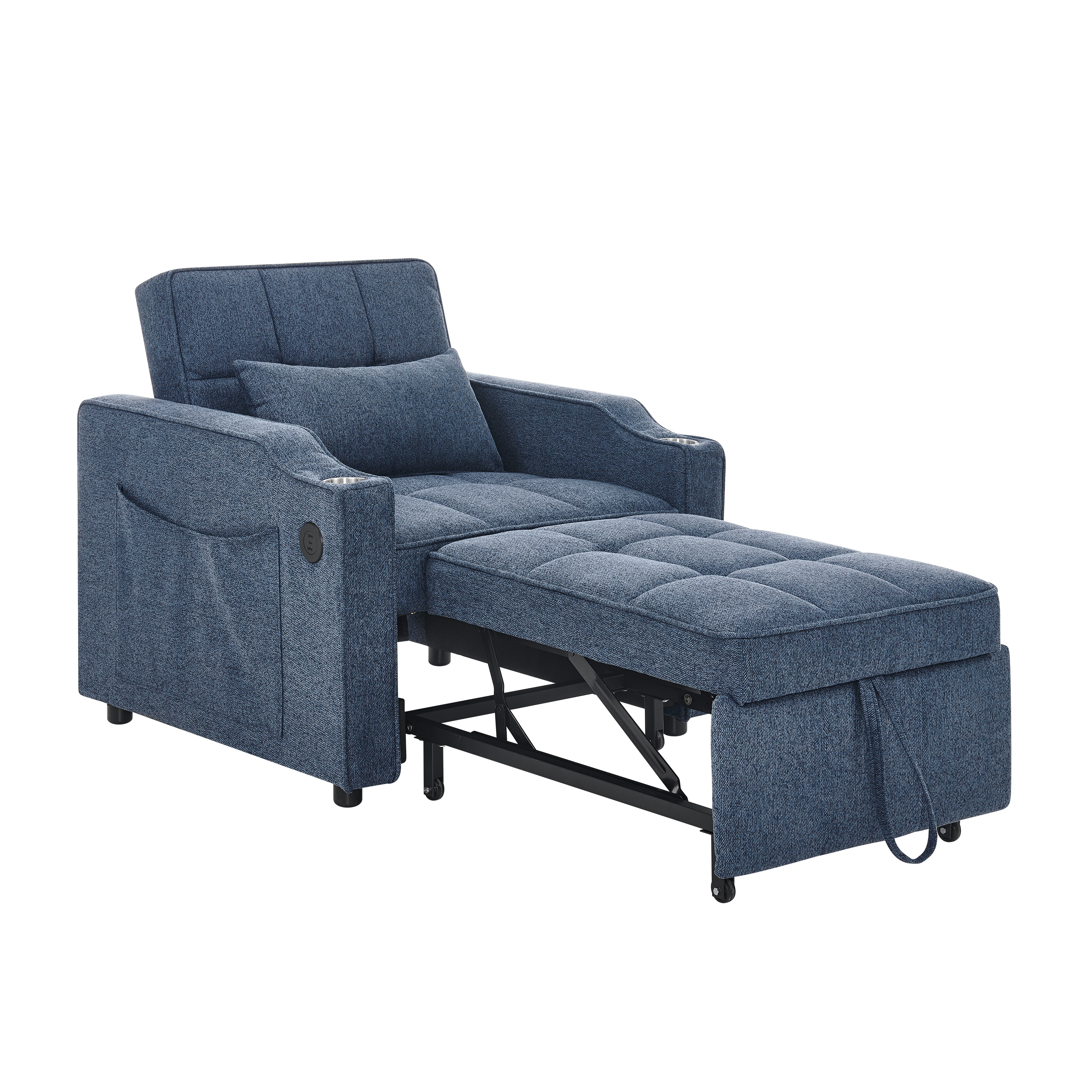 3-in-1 Sofa Bed with Slide-to-Transform Design and USB Charging, Navy Blue