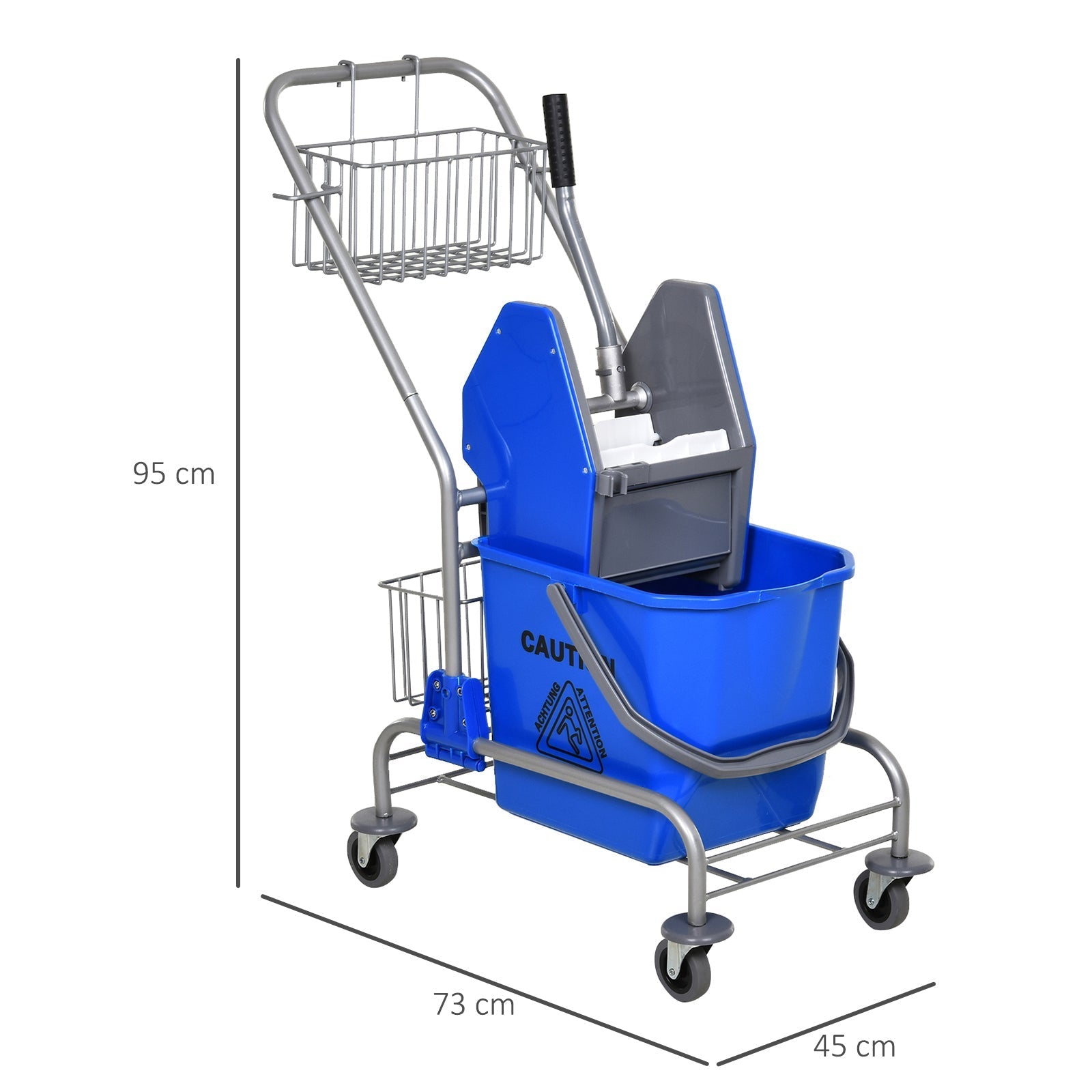 Reinigungswagen, 26-Liter-Eimer mit Backenpresse, Blau