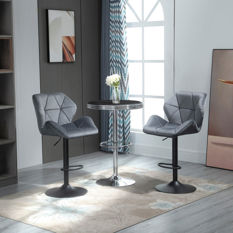 Set of 2 Bar Stools Upholstered Height Adjustable 360° Swivel Backrest - Velvet Look