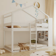 Bunk Bed 90x200cm with Storage Slatted Base Pine Wood White