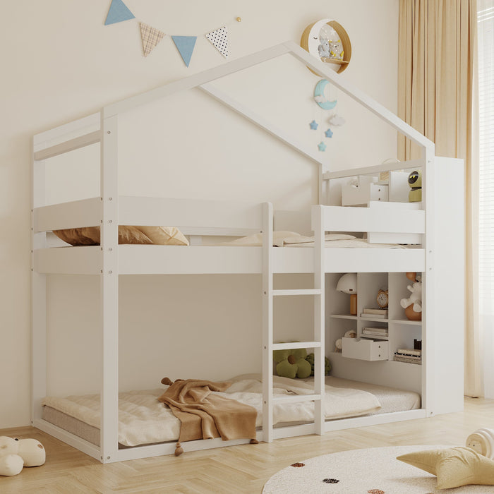 Bunk Bed 90x200cm with Storage Slatted Base Pine Wood White
