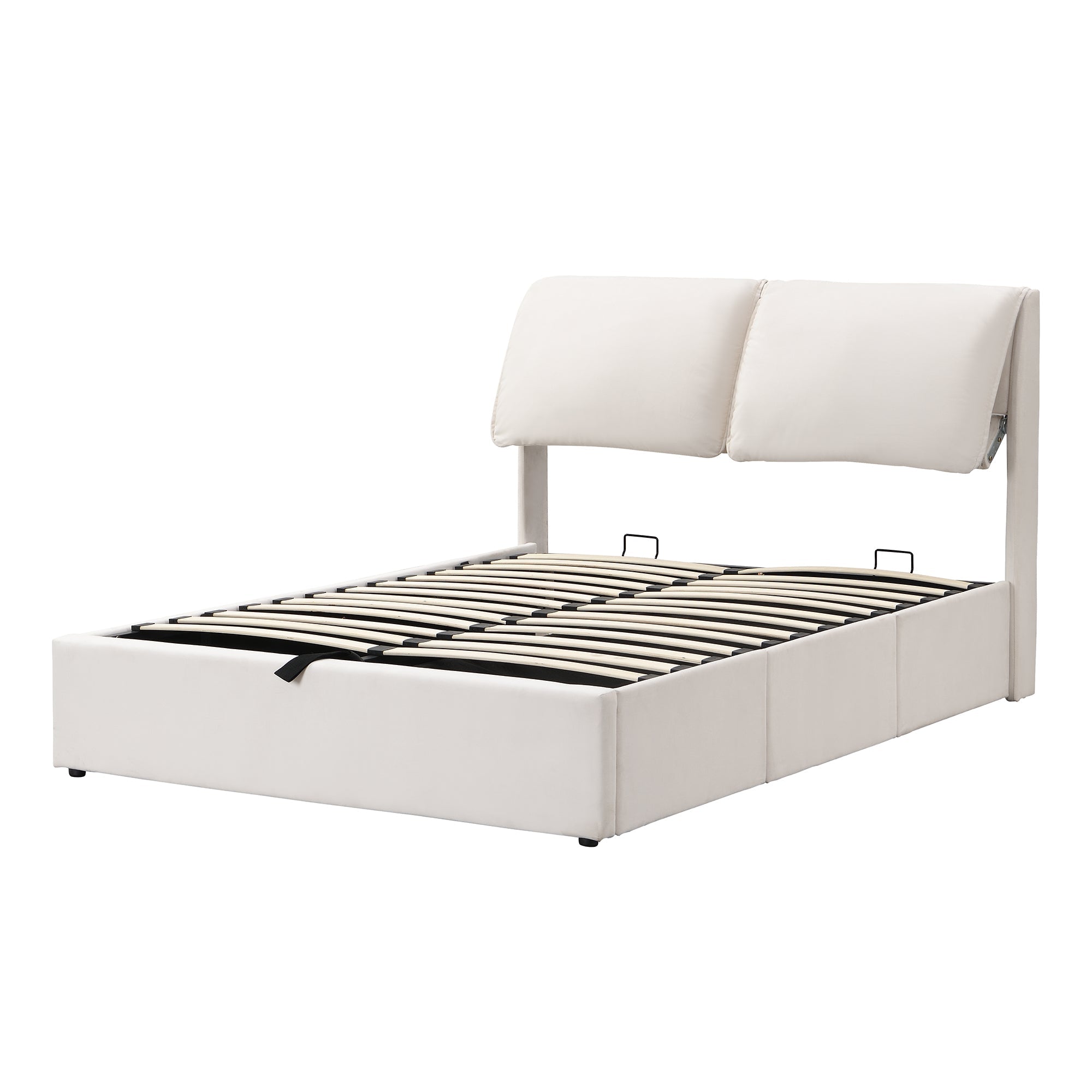 Elephant-Ear Ottoman Storage Bed with Drawers and Adjustable Headboard, White