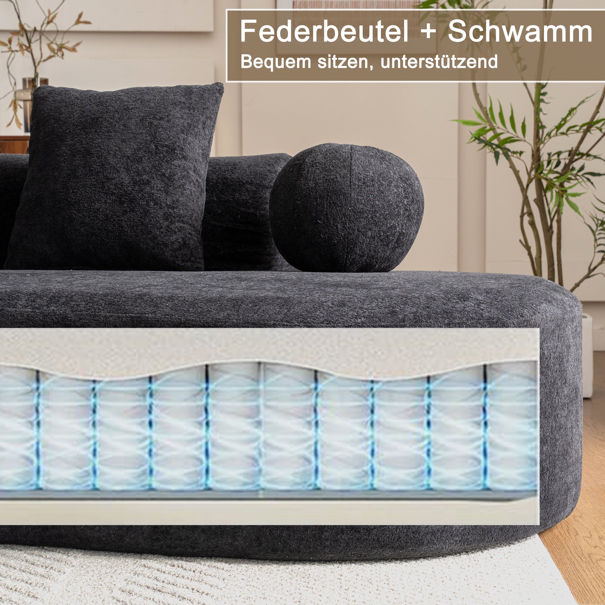 L-Shaped Sectional Cloud Sofa with Arched Design and Boneless Construction, White Fabric