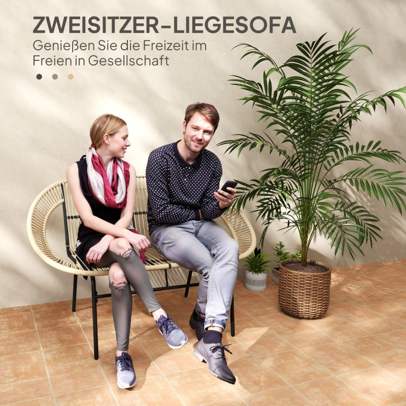 2-seater Garden Bench, Weatherproof Rattan Weave, Polyrattan Khaki