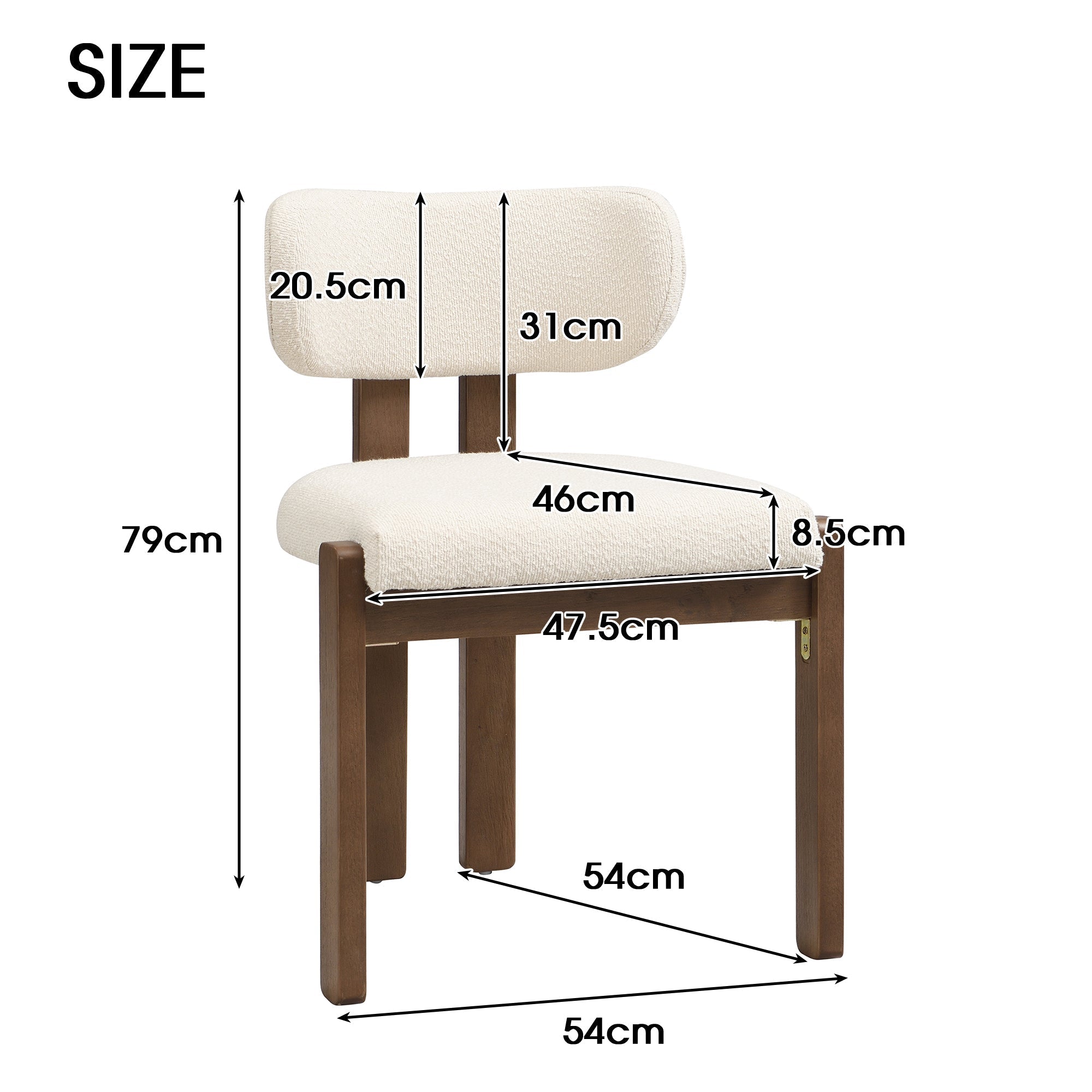 Solid Wood Dining Chairs Set of 6 with Modern Bouclé Fabric, Walnut Finish