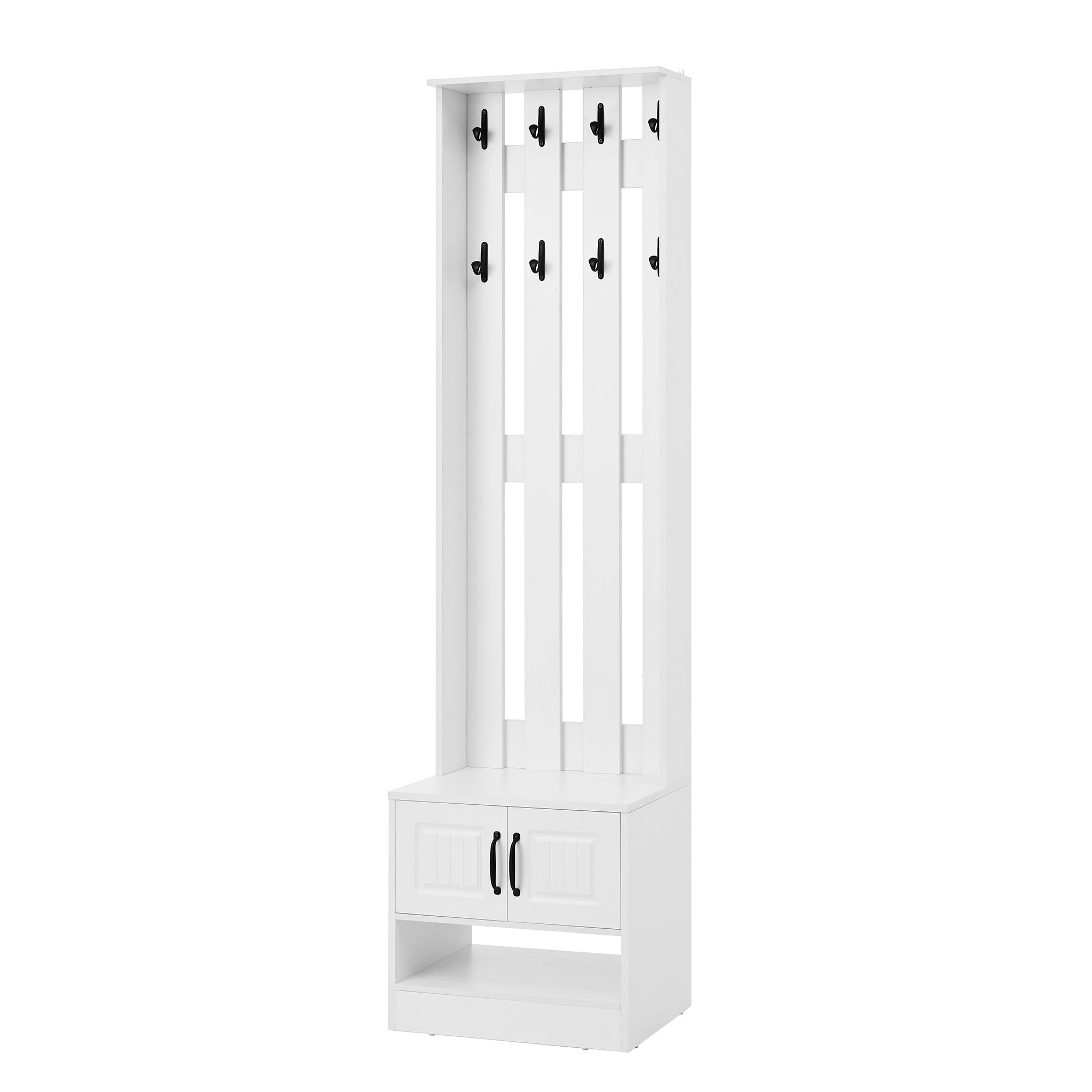 Shoe Cabinet Hallway Furniture with 2 Doors and 8 Hooks, W50/D36/H190cm, White