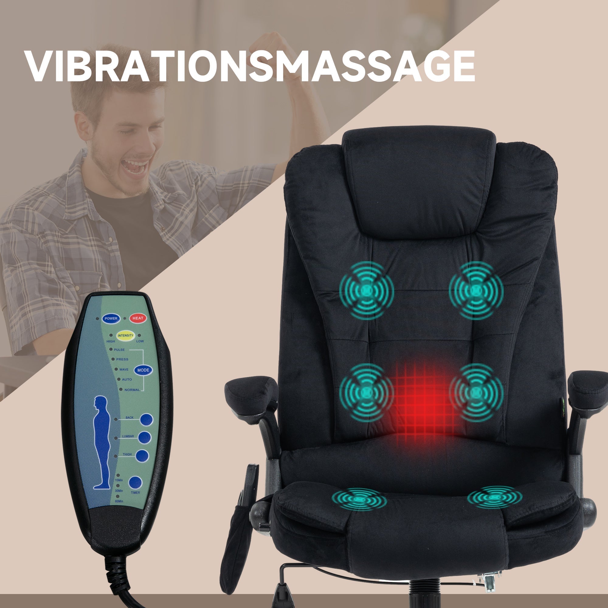 Massage Office Chair, Ergonomic Desk Chair, Height-Adjustable with Heating, Black