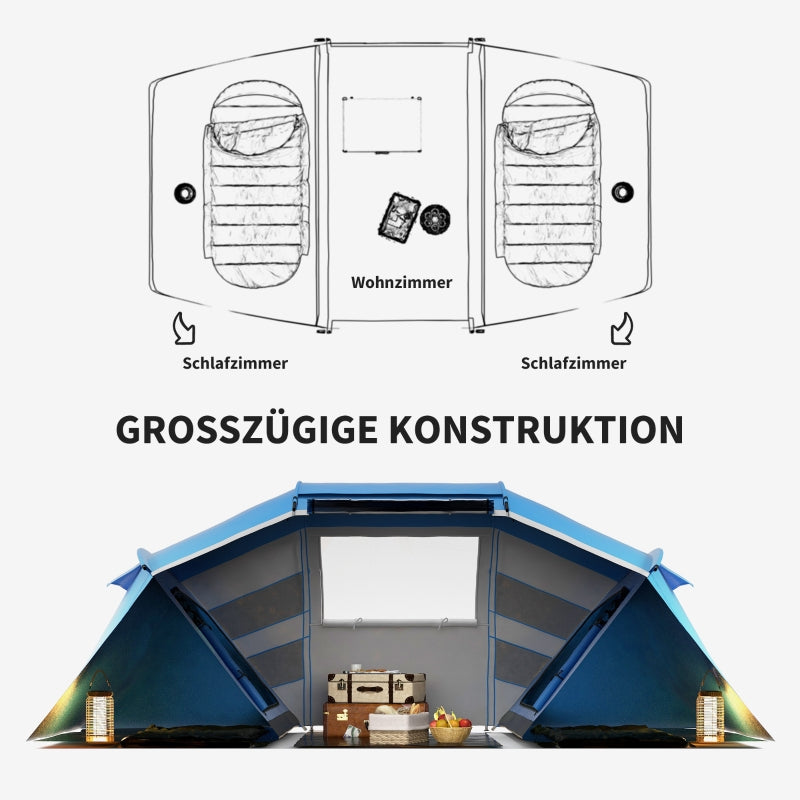 Campingzelt für 4-6 Personen, leicht, stabil, wasserdicht, blau