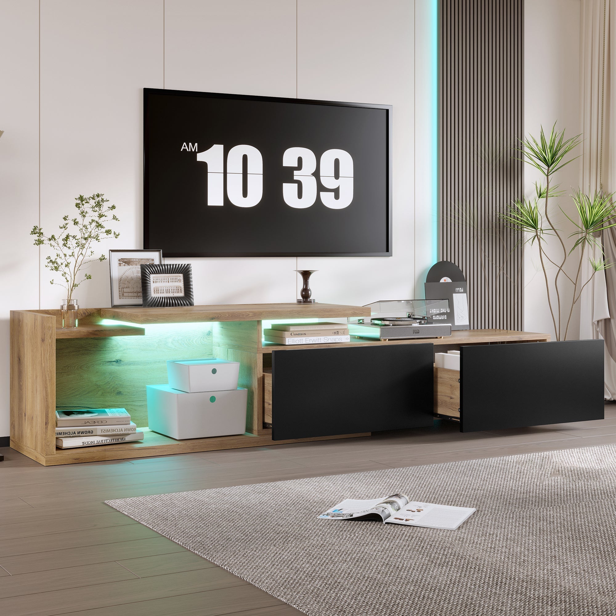 Modular TV Cabinet, Movable Module & LED Lighting, Extendable 2m
