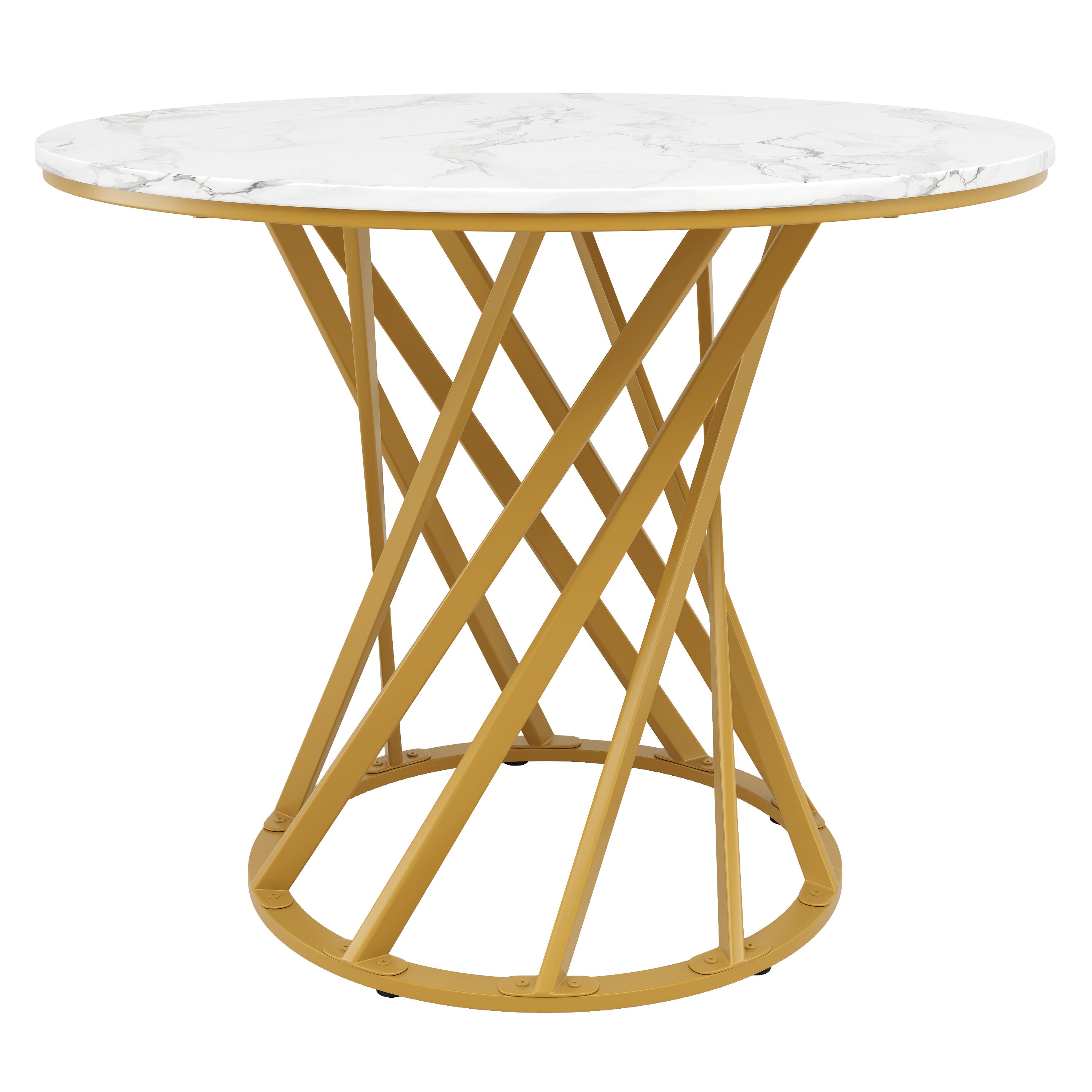 Round Dining Table 80cm for 4 Marbled MDF Top Metal Legs Gold