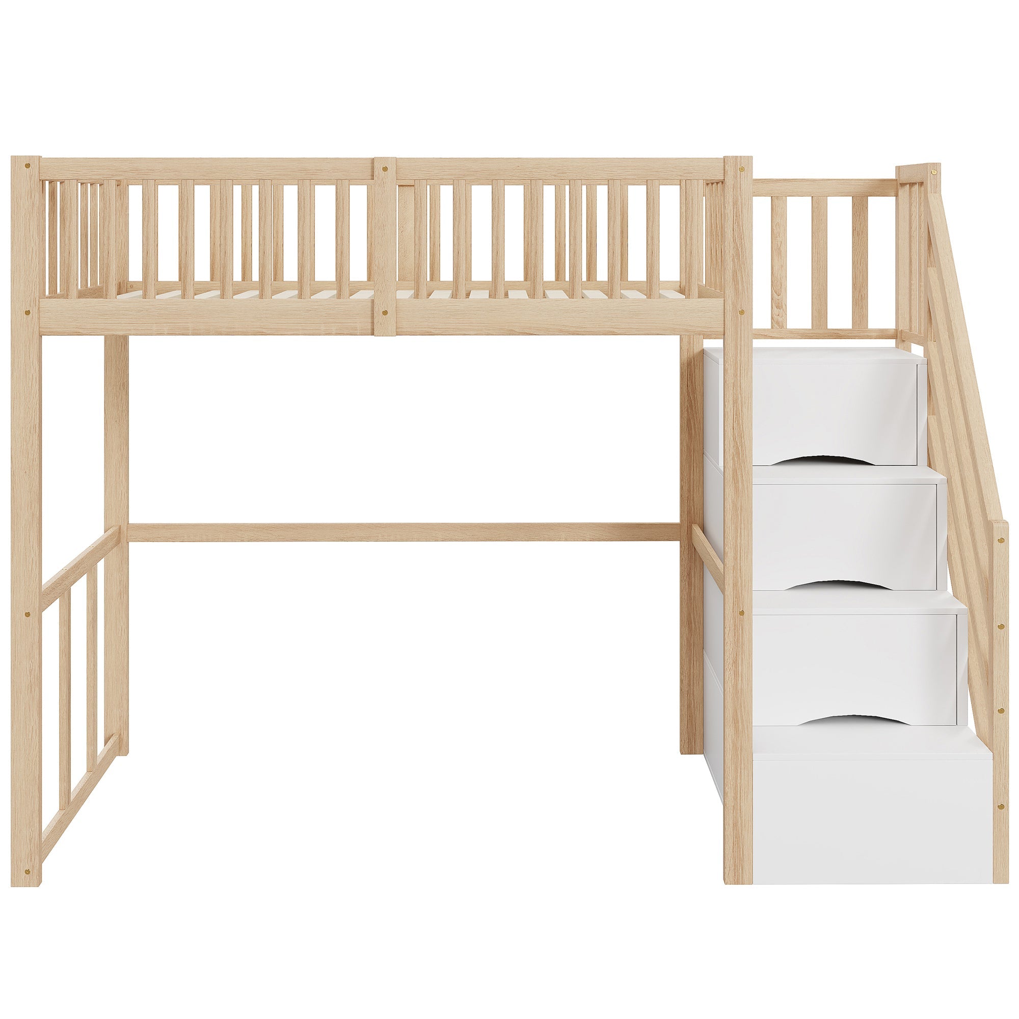 Loft Bed 90x200 Safety Storage Ladder, Solid Pine Wood