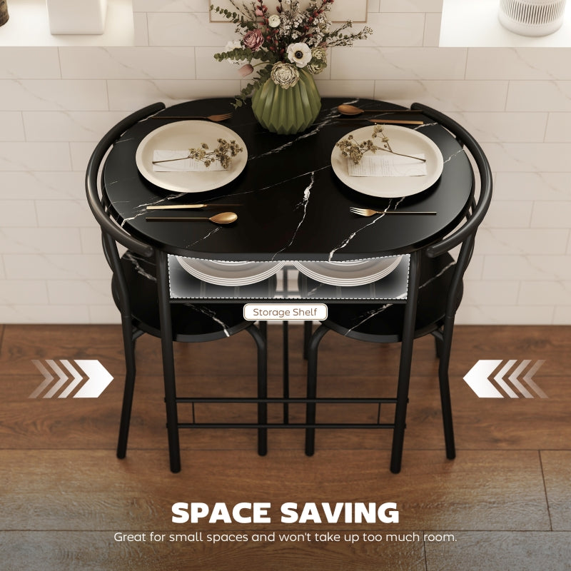 Three-Piece Compact Dining Set, Two Chairs and Table, Black