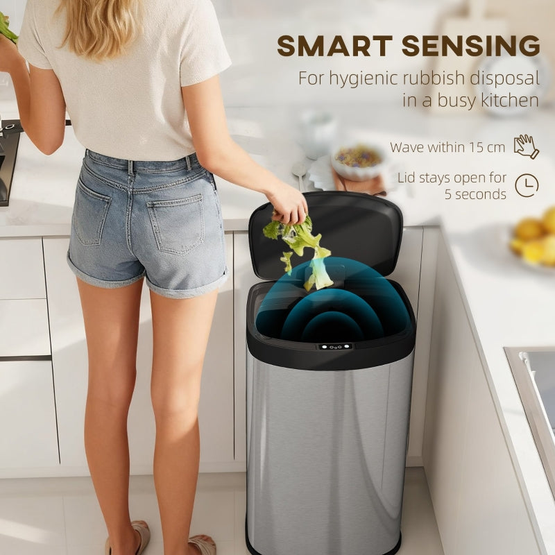 55L Sensor Bin with Soft-Close Lid Automatic Touchless Fingerprint Resistant Stainless Steel