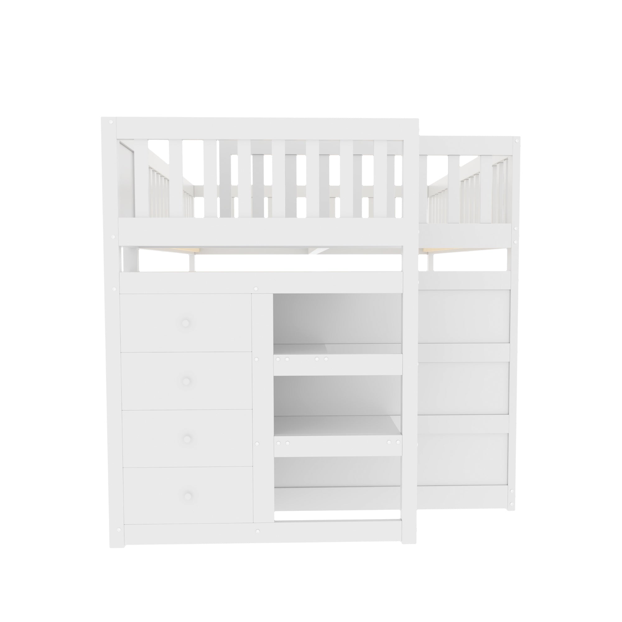 Wooden Bunk Bed with Ladder, Storage Drawers & Space-Saving Design, White