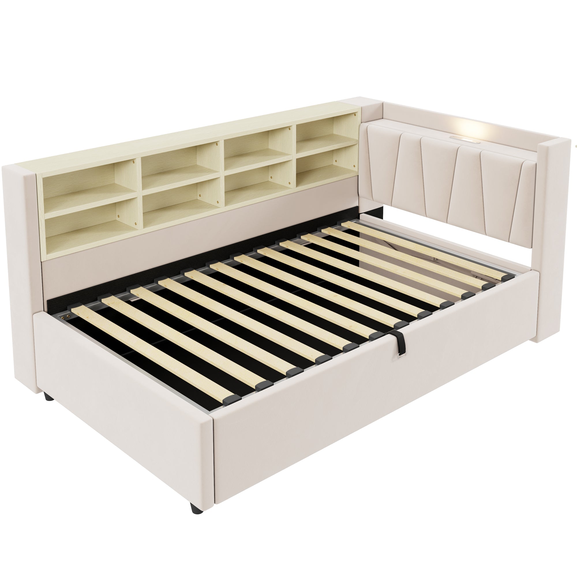 Upholstered Sofa Bed with Storage and USB Ports, Velvet Grey