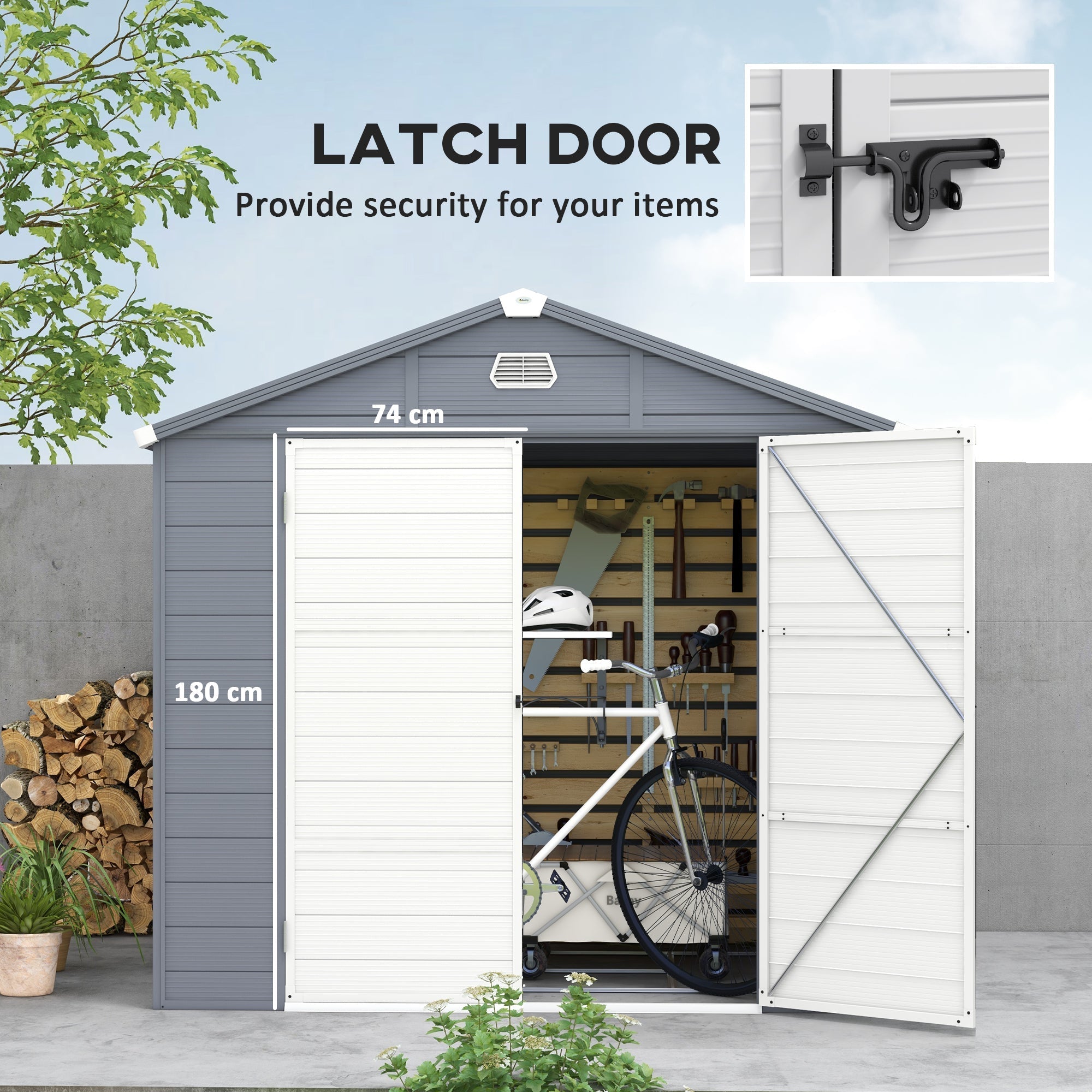 Aluminium and Plastic Wall Shed 7.9ft x 6.2ft with Foundation - Grey
