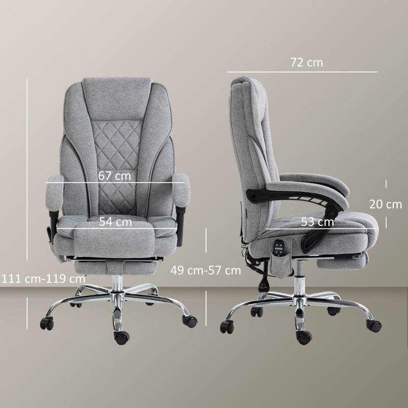 Massage Office Chair, Heated Reclining with Adjustable Height and Footrest, Grey