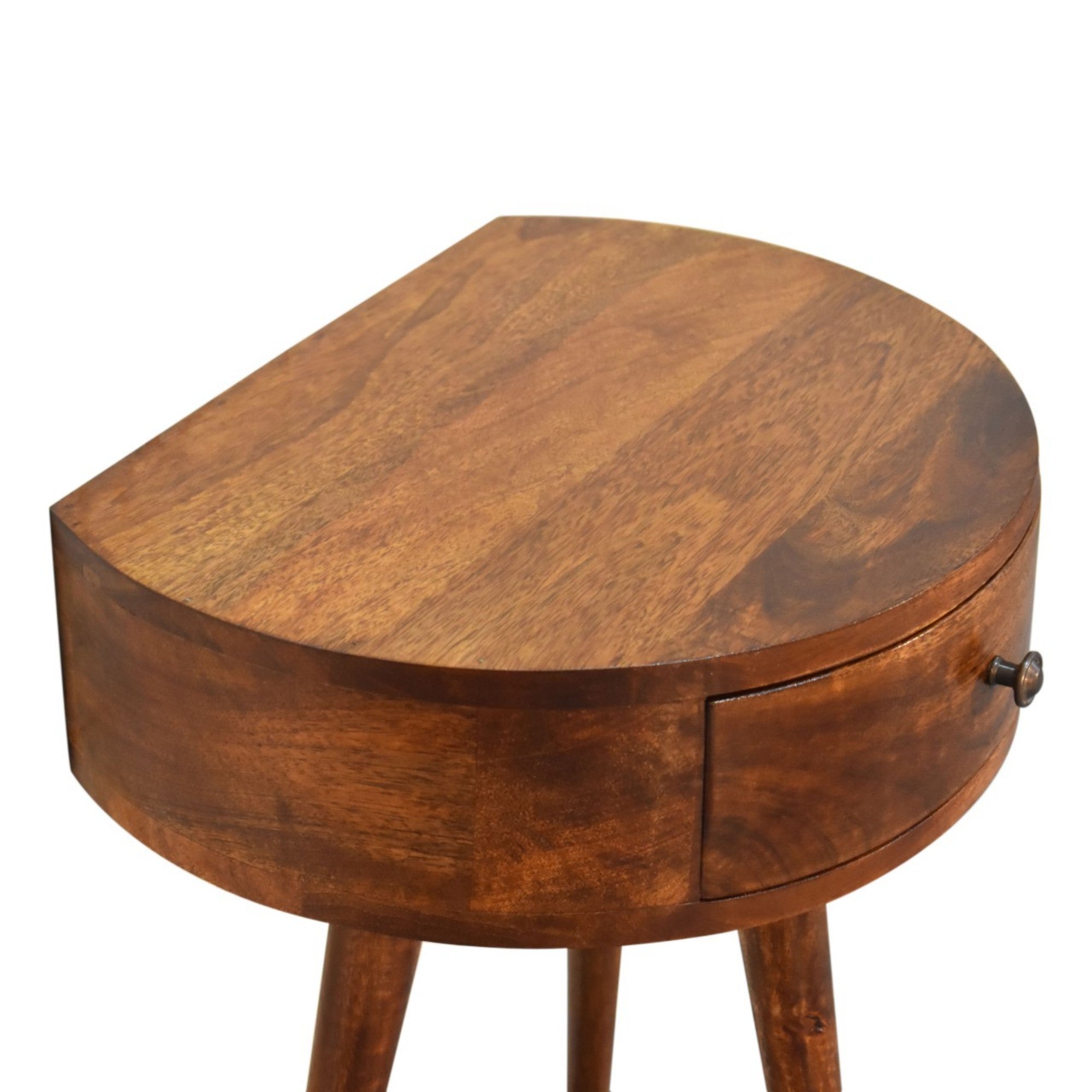 Solid Wood Semi Circle Bedside, 1 Drawer, Dark Brown Chestnut