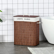 Laundry Basket Hamper 100L 3 Handles Washable Bag, Bamboo Cotton Metal Brown+White