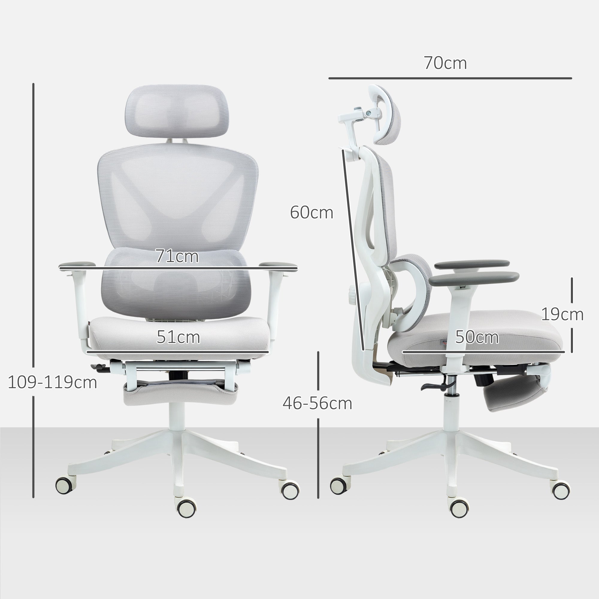 Office Chair Ergonomic Adjustable Grey