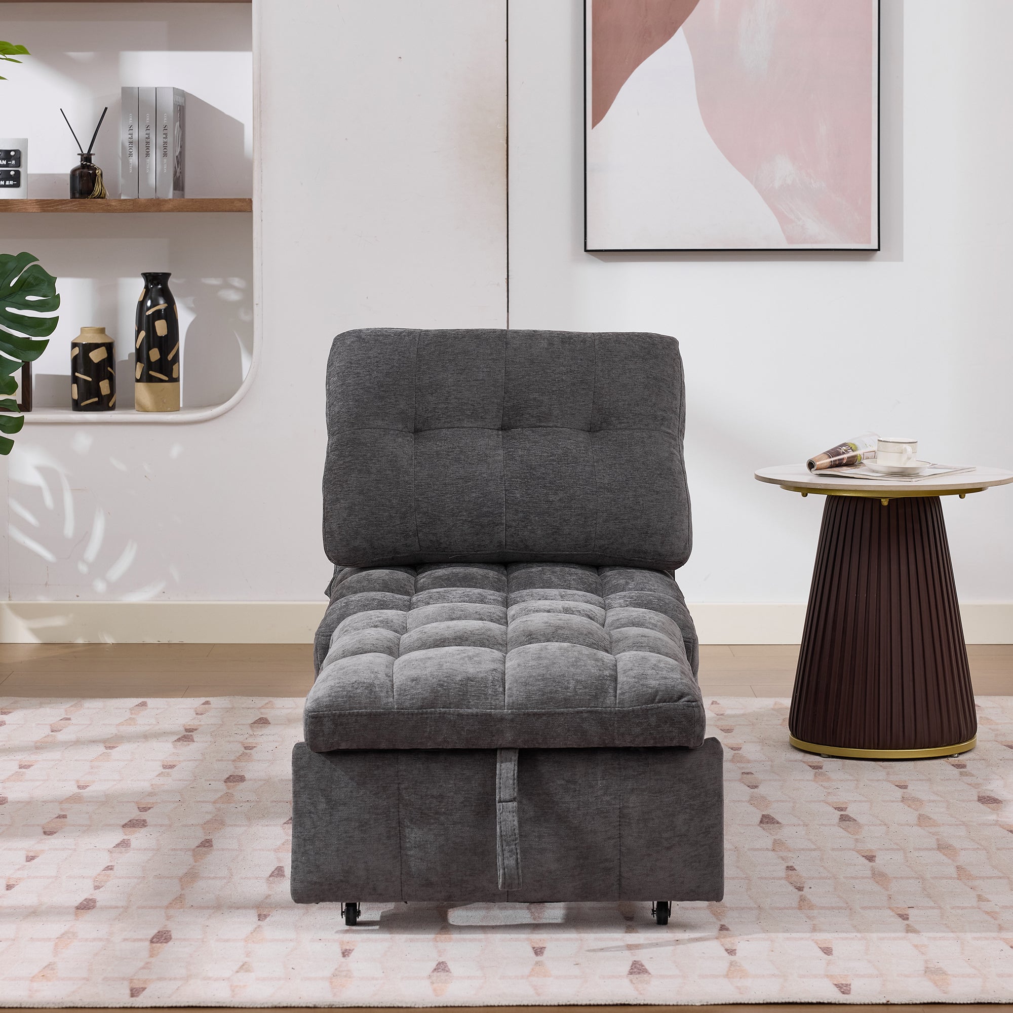 Sleeper Sofa with Adjustable Backrest and Foldable Pull-out, Grey