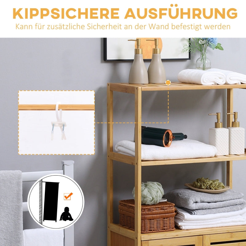kleankin Bathroom Cabinet, Louvre Doors, Shelf, Bamboo Wood