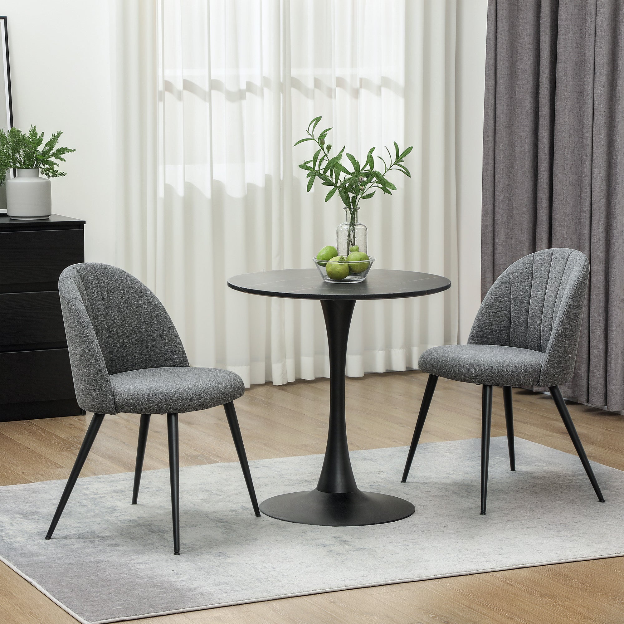 Dining Chairs Set of 2, Modern Upholstered Shell Back Metal Legs Padded Seat, Grey