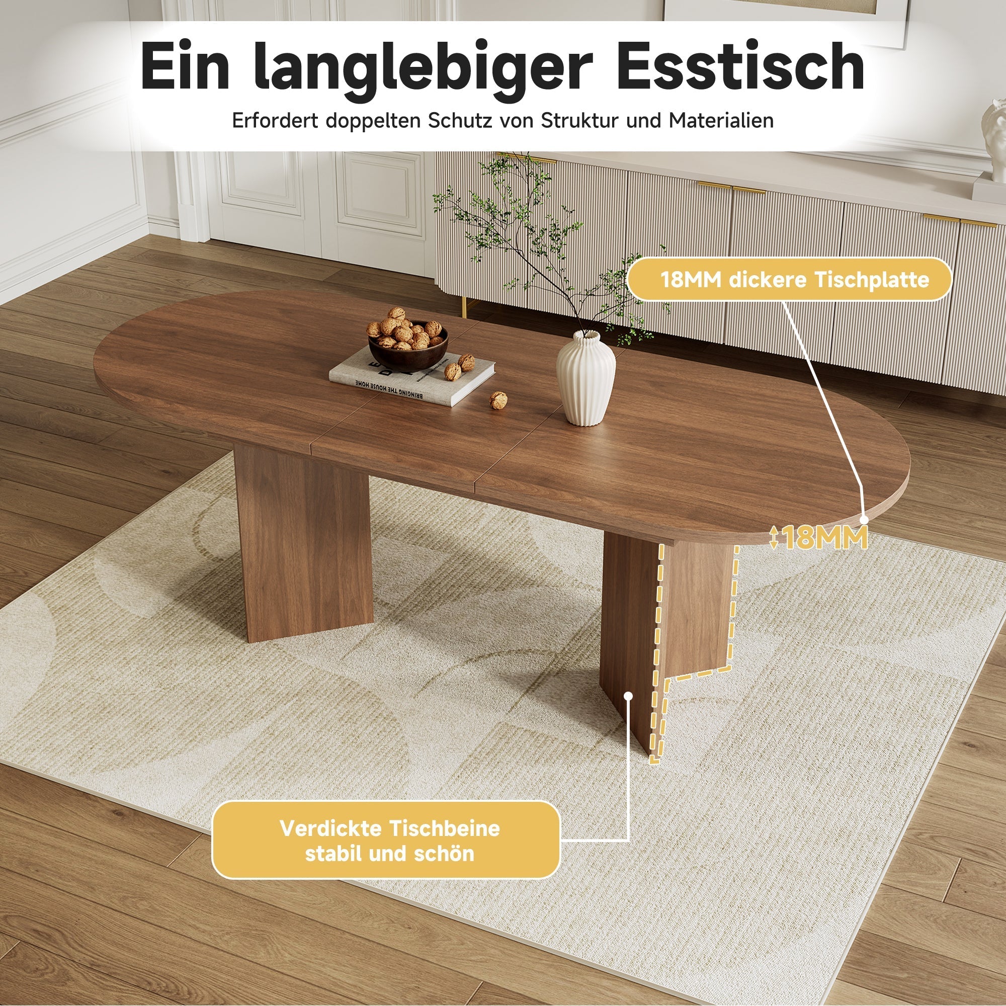 Extendable Dining Table, 120/160 x 80 cm for 4-6 People with Rounded Corners, Walnut