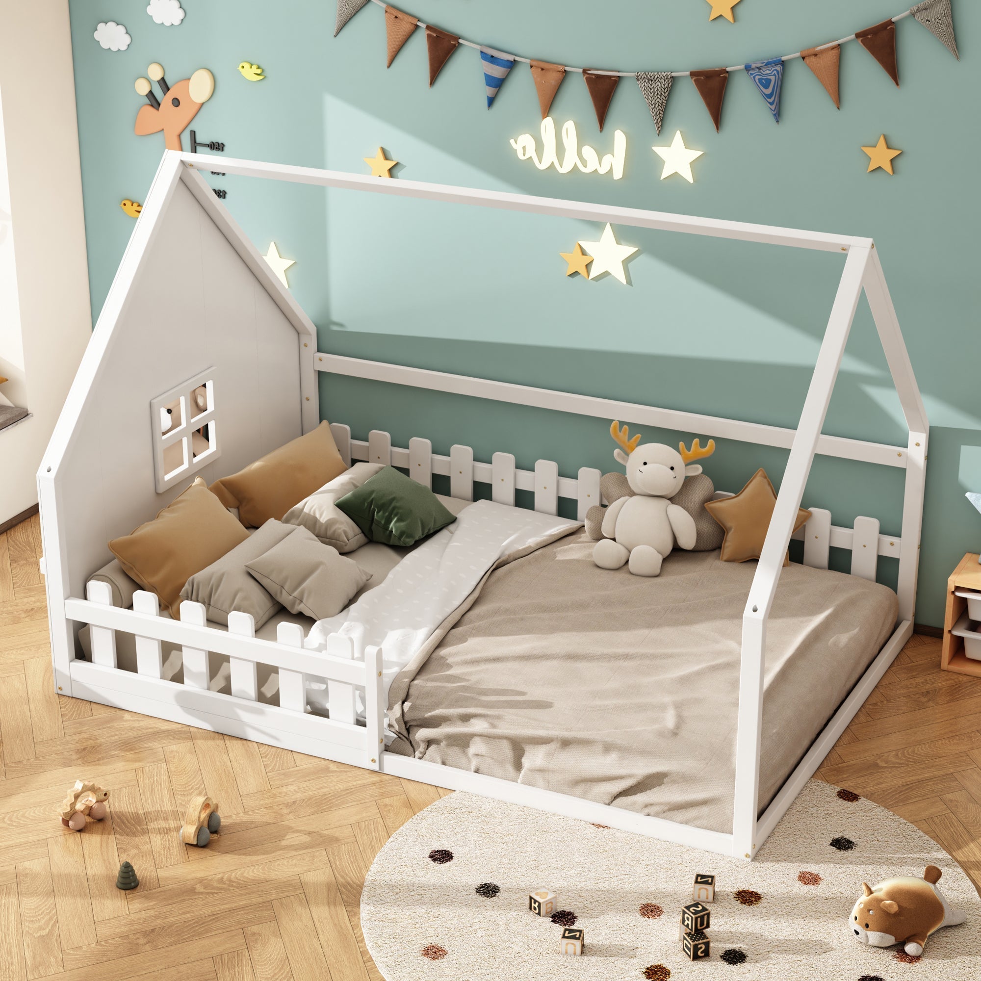 Flatbed 140x200cm House Rail Railing - White Pine