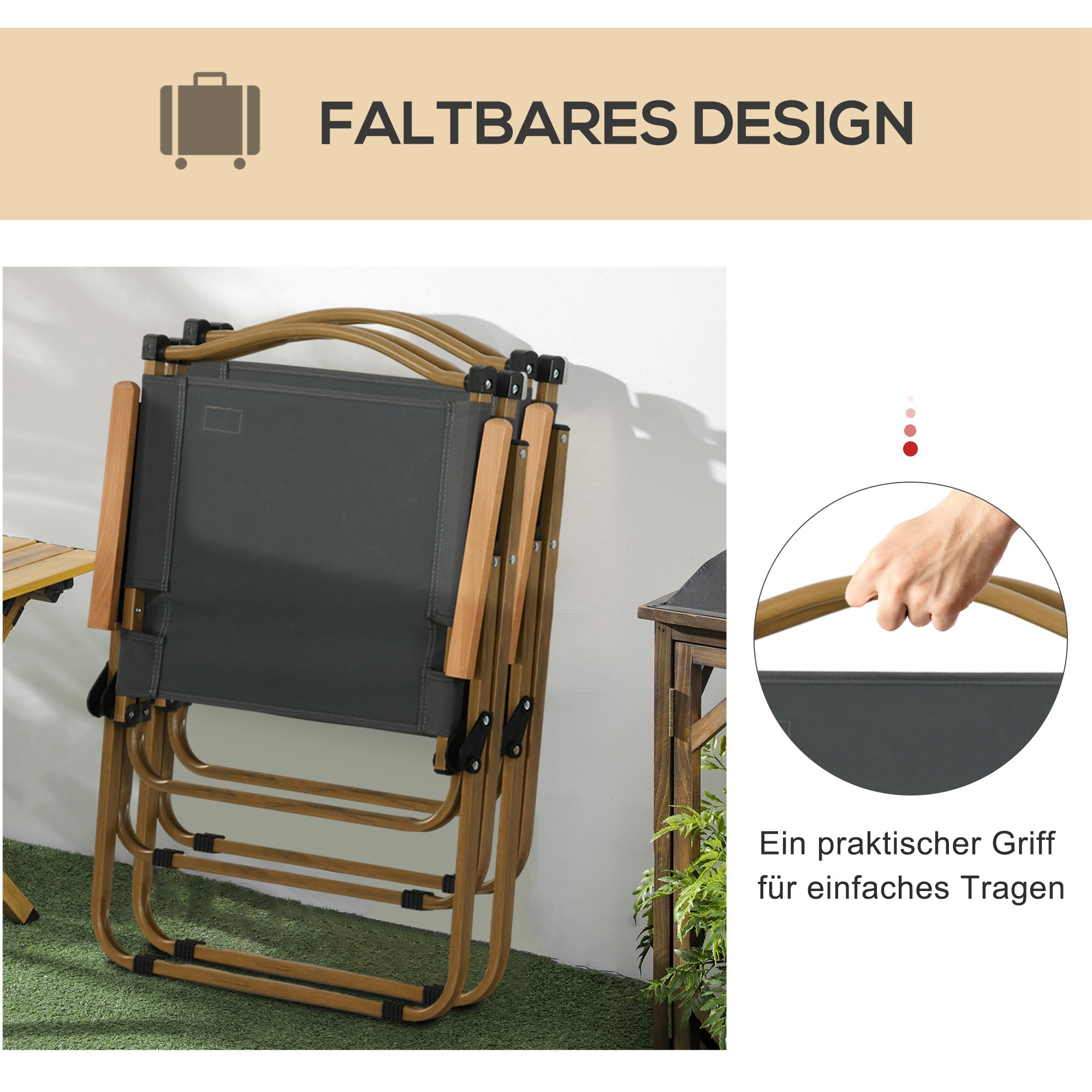Camping Chair Set of 2, Foldable Garden/Pool/Beach, Steel/Oxford, Dark Grey