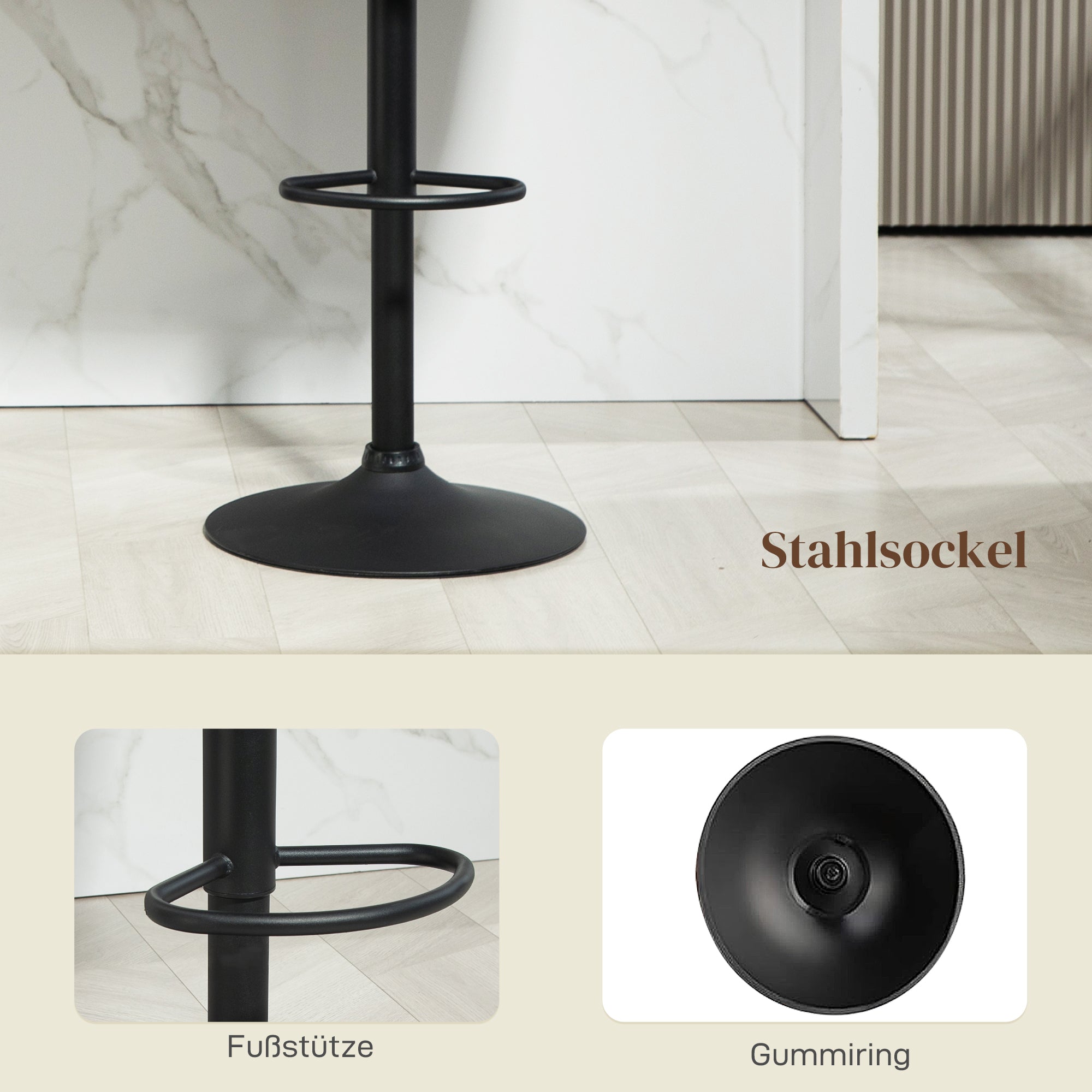 Set of 2 Bar Stools, Swivel Height-Adjustable with Footrest, Linen Dark Grey