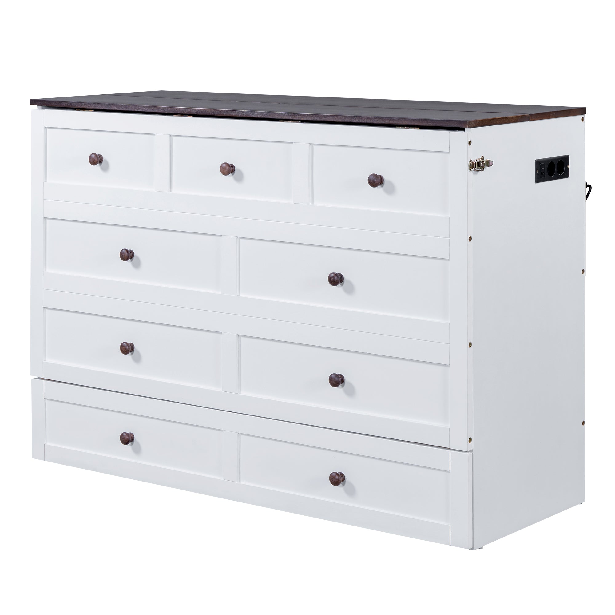 Mobile Wall Bed 140x200cm Convertible Storage Drawers Shelf USB Outlet - White