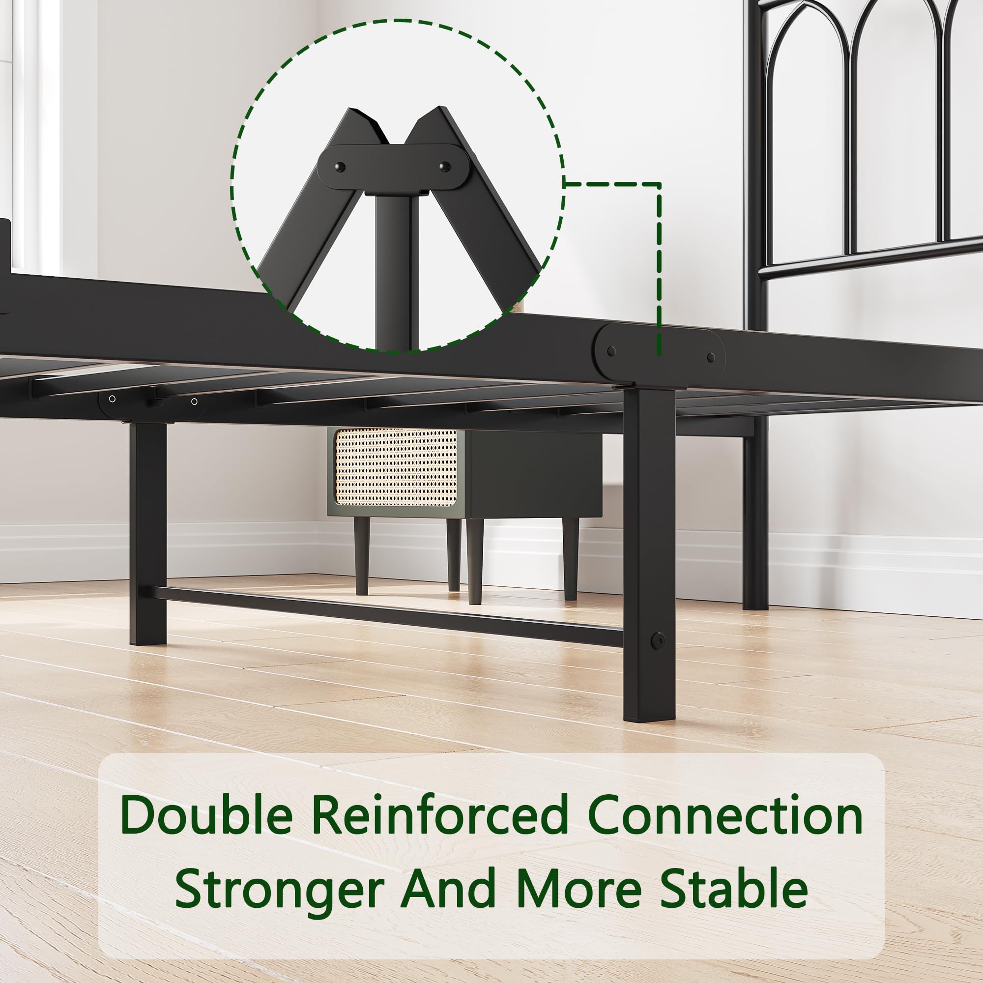 Metal Bed Frame 90x200cm Vintage Headboard Footboard Under-bed Storage - Black