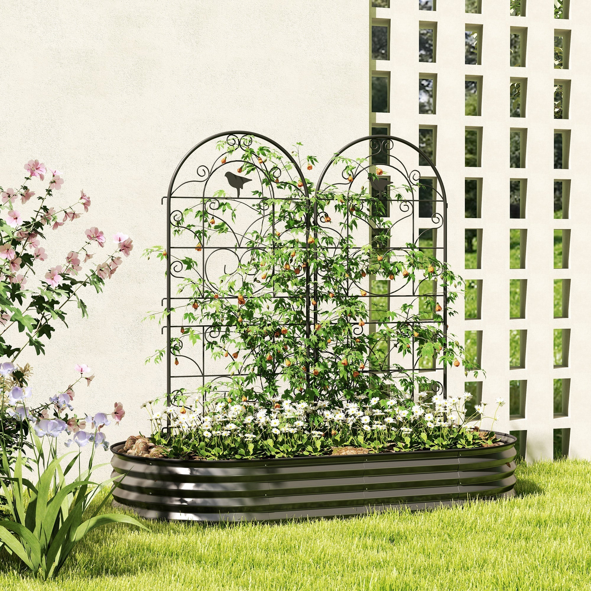 Metal Trellis 2-Pack Rustproof Bird Design 50x120cm Black