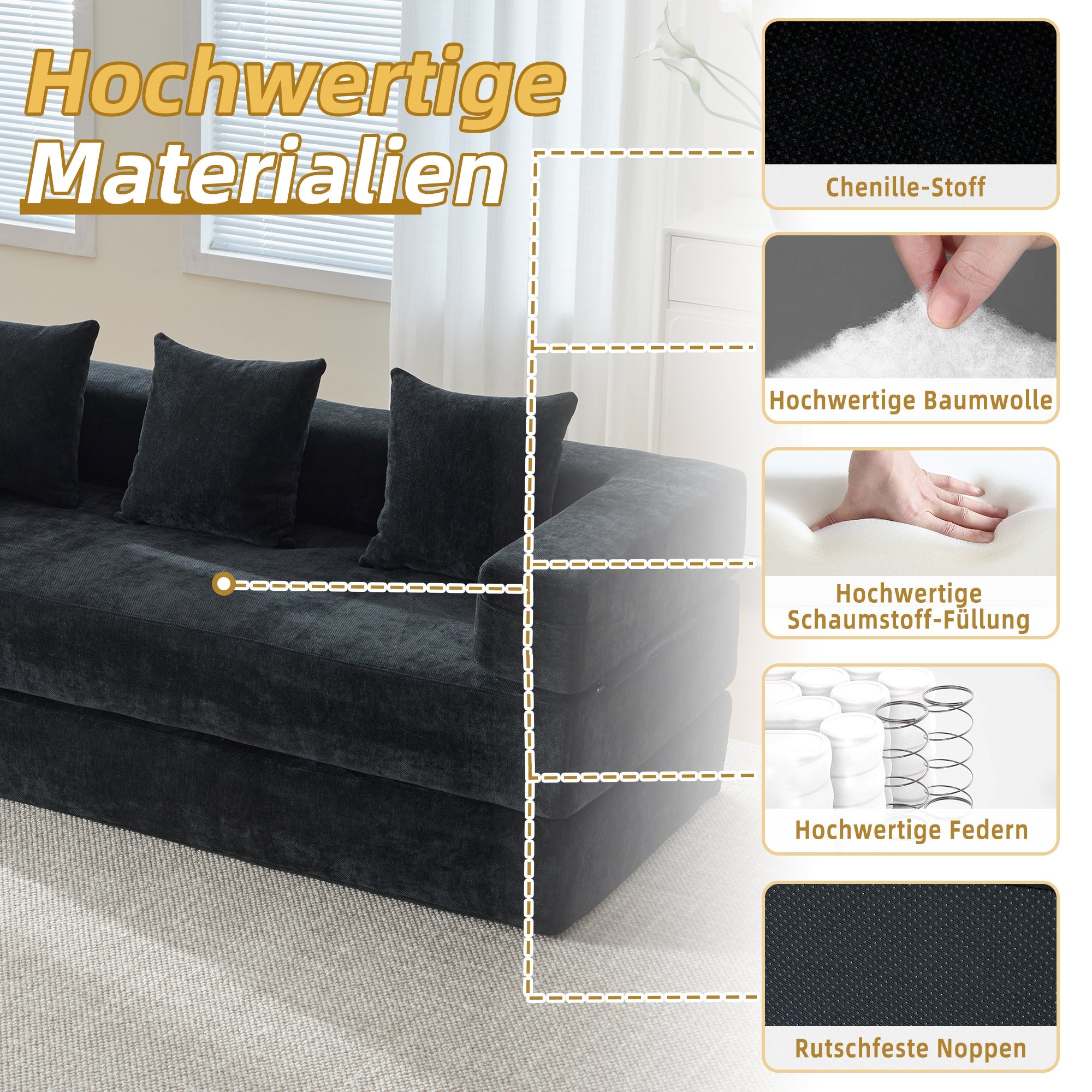 Modular Block Sofa, Super Soft Freely Combinable Storage Pockets, Chenille